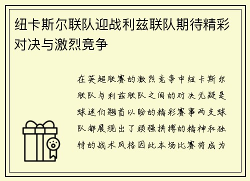 纽卡斯尔联队迎战利兹联队期待精彩对决与激烈竞争